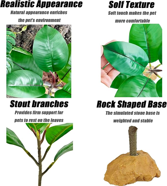 Woyrise Reptile Plants for Terrarium, 9" Fake Rubber Tree Ball Python Tank Accessories Habitat Decor fit Crested Gecko Leopard Bearded Dragon Lizard Chameleon Snake - Ficus Elastica Robusta