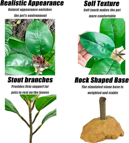 Woyrise Reptile Plants for Terrarium, 9" Fake Rubber Tree Ball Python Tank Accessories Habitat Decor fit Crested Gecko Leopard Bearded Dragon Lizard Chameleon Snake - Ficus Elastica Robusta