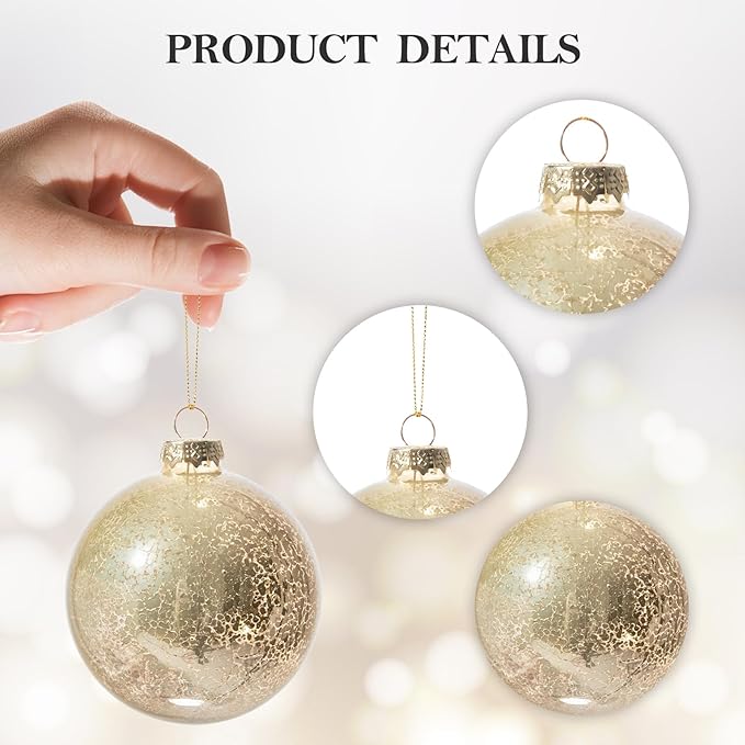 DN DECONATION Christmas Decorations Gold Mercury Glass Ball Ornaments Set of 12, 3.14” Matte Christmas Balls for Xmas Tree Decorations, Holiday Party Decor, Wedding Anniversary Ornament Gift