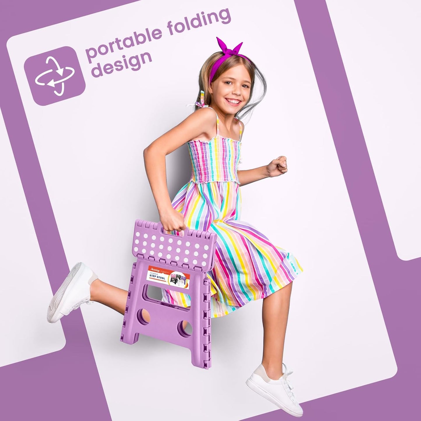 ACSTEP 13 Inch Folding Step Stool,Foldable Step Stools for Kids and Adults 300 LB Capacity, 300 LB Capacit Suitable for Kitchen Fishing (Light Purple)