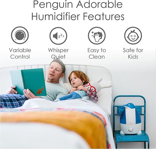 Crane Animal Humidifier for Bedroom, 1 Gal. Cool Mist Humidifier for Baby Nursery with Auto Shut-Off, Easy to Clean, Penguin