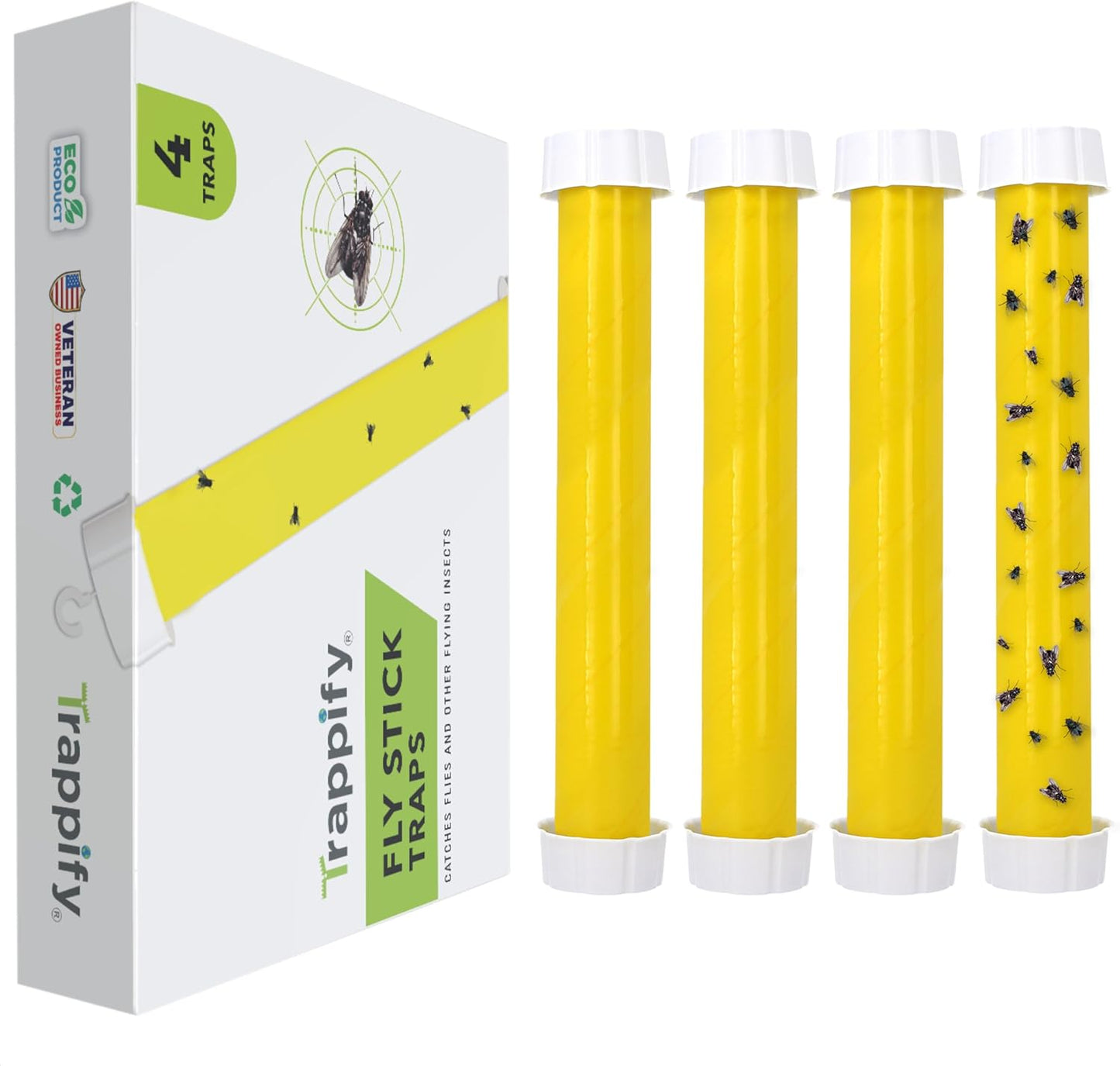 Trappify Hanging Fly Traps Outdoor: Fruit Fly Traps for Indoors | Gnat Trap | Gnat Traps for House Indoor | Fly Trap Indoor - Disposable Sticky Fly Trap for Indoor House Pest Control (4 Pack)