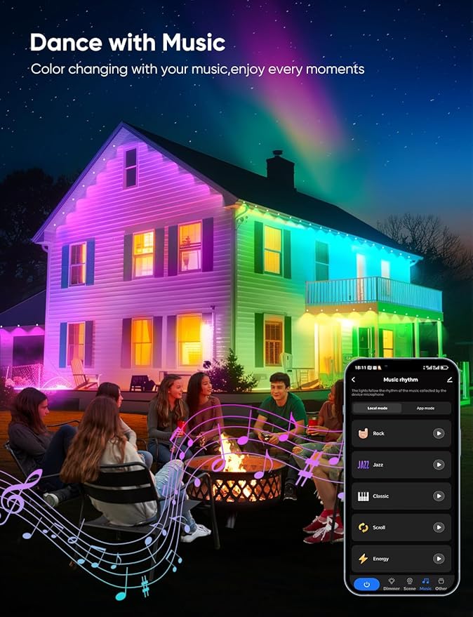 Permanent Outdoor Lights 150ft,RGBW Eaves Light with 108 LED Lights,111+ Scenes Modes Outdoor Lighting, Waterproof Permanent Light for Daily Holiday Halloween Decorations, Compatible with Alexa,Black