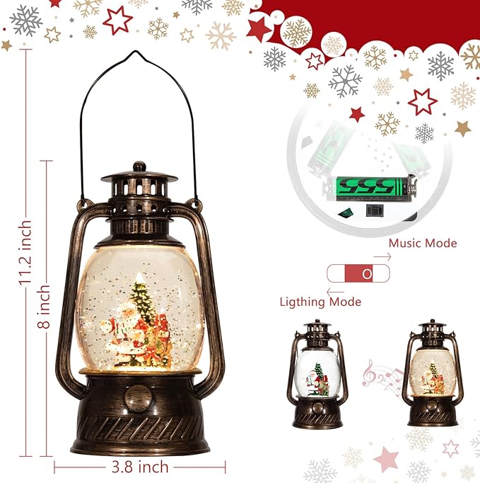 Christmas Decorations Indoor-Musical Snow Globe Christmas,Santa Christmass Tree Lighted Scene Snow Globes Lantern USB or Battery Powered,Christmass Decorations Decor for Home