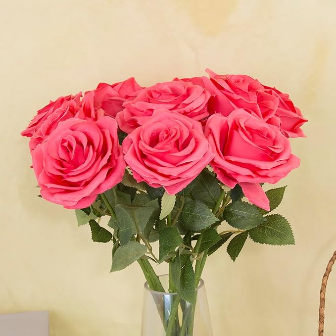 15pcs Fake Roses Artificial Silk Flowers Faux Rose Flower Long Stems Bouquet for Arrangement Wedding Centerpiece Party Home Kitchen Decor