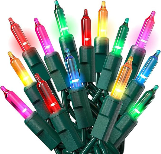 PREXTEX 50 Ct. Multi-Color Christmas Tree Lights with Green Wire - 10 Ft String Lights for Indoor and Outdoor Use - Multicolor Twinkle Christmas Tree Decoration with End-to-End Connectors