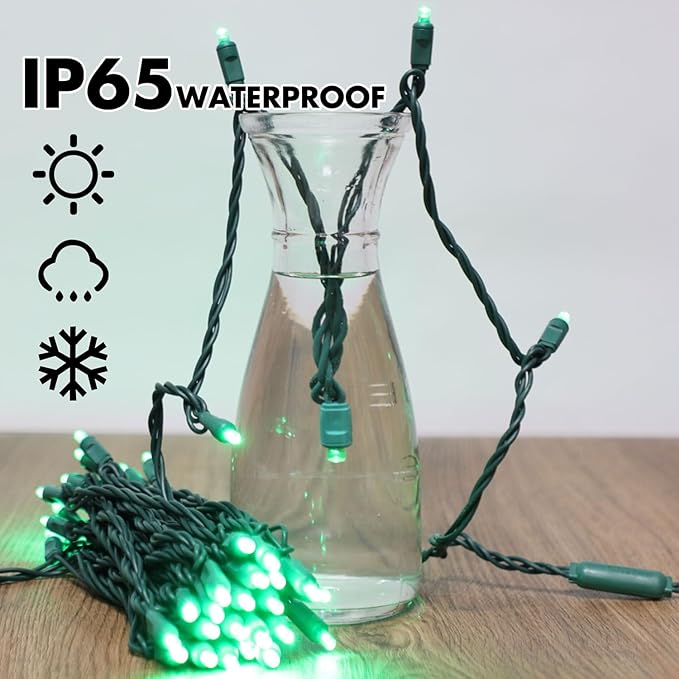 LAMPHOME 200LED (4pk of 50L) String Lights, LED Christmas Lights, 6" SPACING,Green Wire,Green