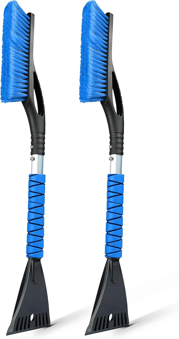 EcoNour 27" Aluminum Snow Brush with Ice Scrapers for Car Windshield and Window | Car Snow Scraper and Brush with Ergonomic Foam Grip Winter Accessories (Blue)