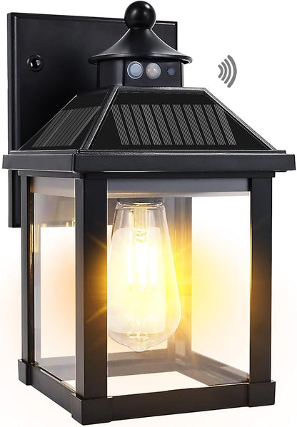 Solar Wall Lights Outdoor: Solar Porch Sconce Light Dusk to Dawn Waterproof Lantern Fixture with 3 Lighting Modes & Motion Sensor - for Front Door Garage Porch Yard Fence