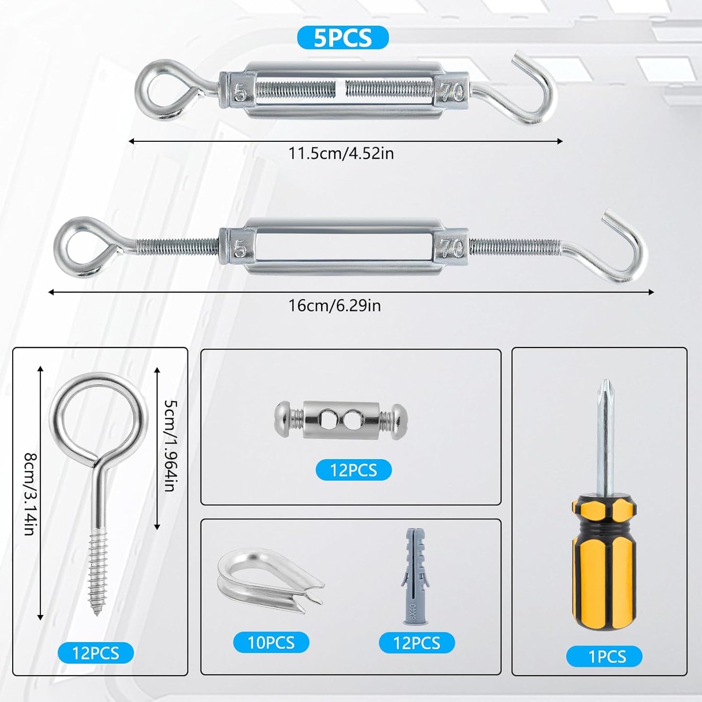 Turnbuckles for Cables Wire, 1/8" X 100Ft Blue PVC Coated Wire Rope Kit, Multi-use Steel Cable for Grape Vines/Clothes Line Outdoors for T Post/String Light Hanging/Garden Wire