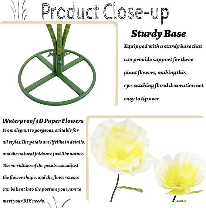 3Pcs Giant Flowers Wedding Decor, Artificial Flower with Stems Large Flower Decorations for Garden, Office, Home Decor, Wedding, Party, Graduation, Store, Art Gallery (Yellow)