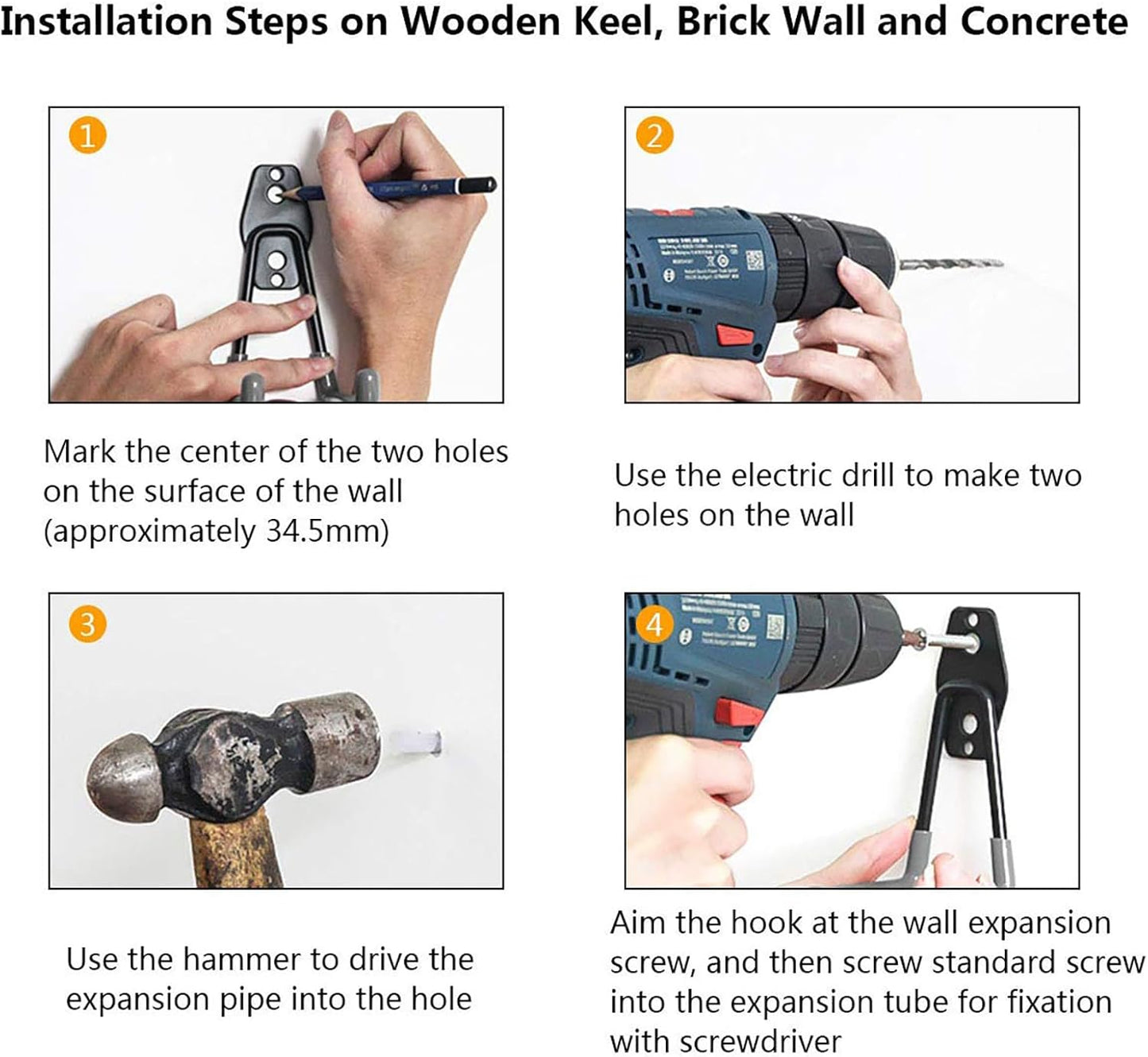 Garage Storage Utility Hooks，Garage Garden Tool Organizer，Steel Wall Mount Hooks, Large Garden U Hooks （2 Pack） (Type-2-Black)