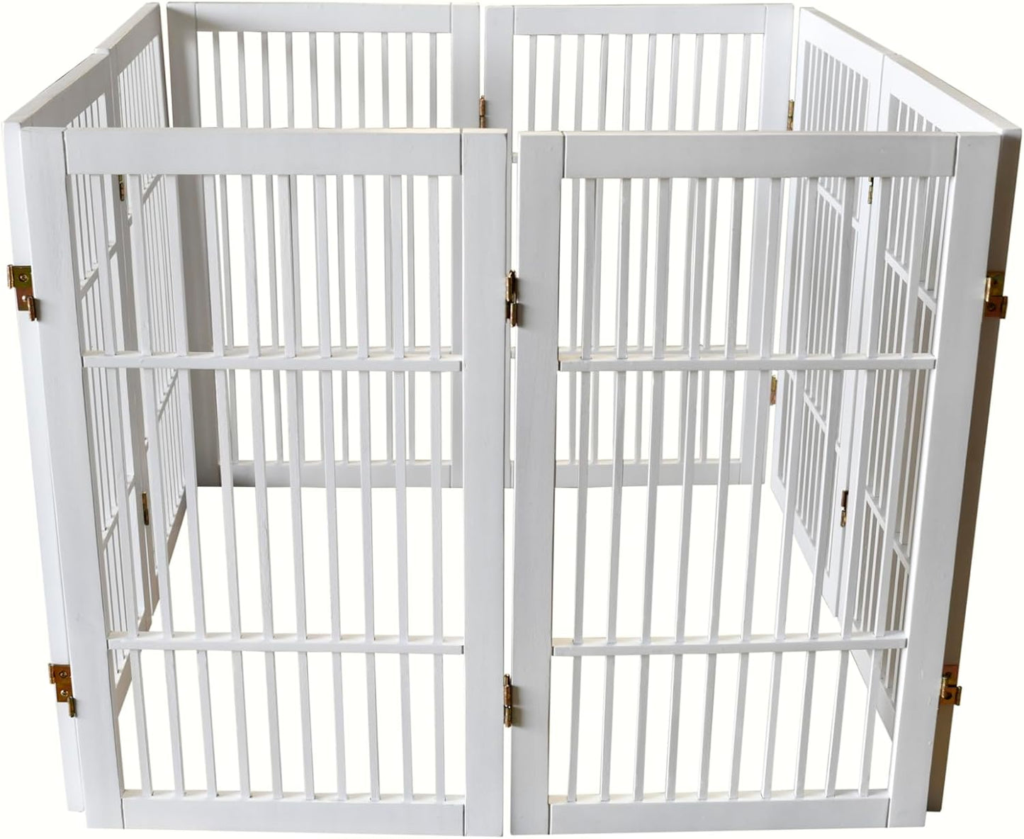 Pet Dog Gate Strong and Durable Freestanding Folding Acacia Hardwood Portable Wooden Fence Indoors or Outdoors by Urnporium (White Pet Gate, 8 Panel 30" Tall)