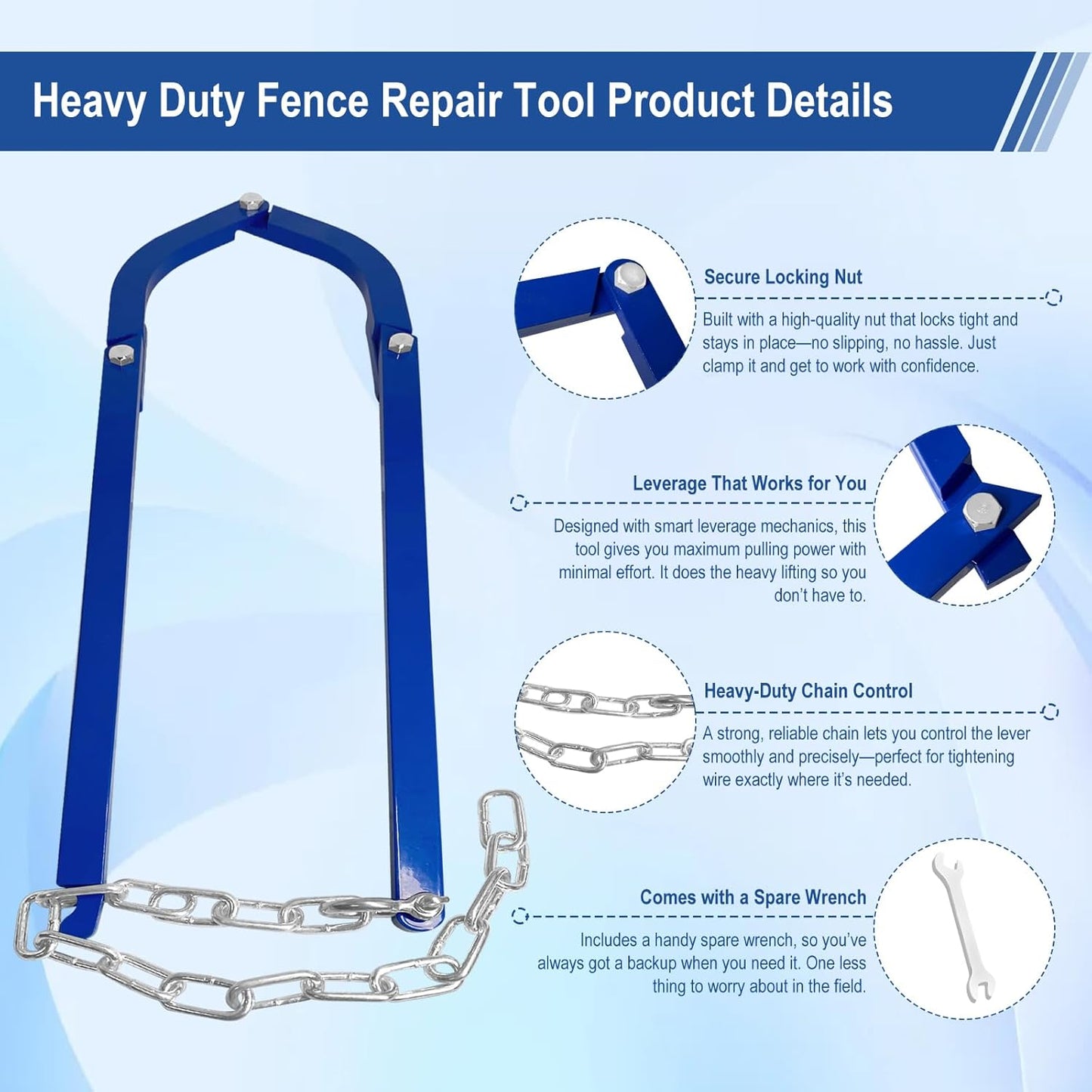 Updated Heavy Duty Fence Repair Tool, Fence Stretcher Tool for Tightening and Restoring Barbed Wire, Electric Fence, Horse Fence, Mesh Fencing, Fence Stretcher-Fence Repair for Ranch,Farm, Garden Use.