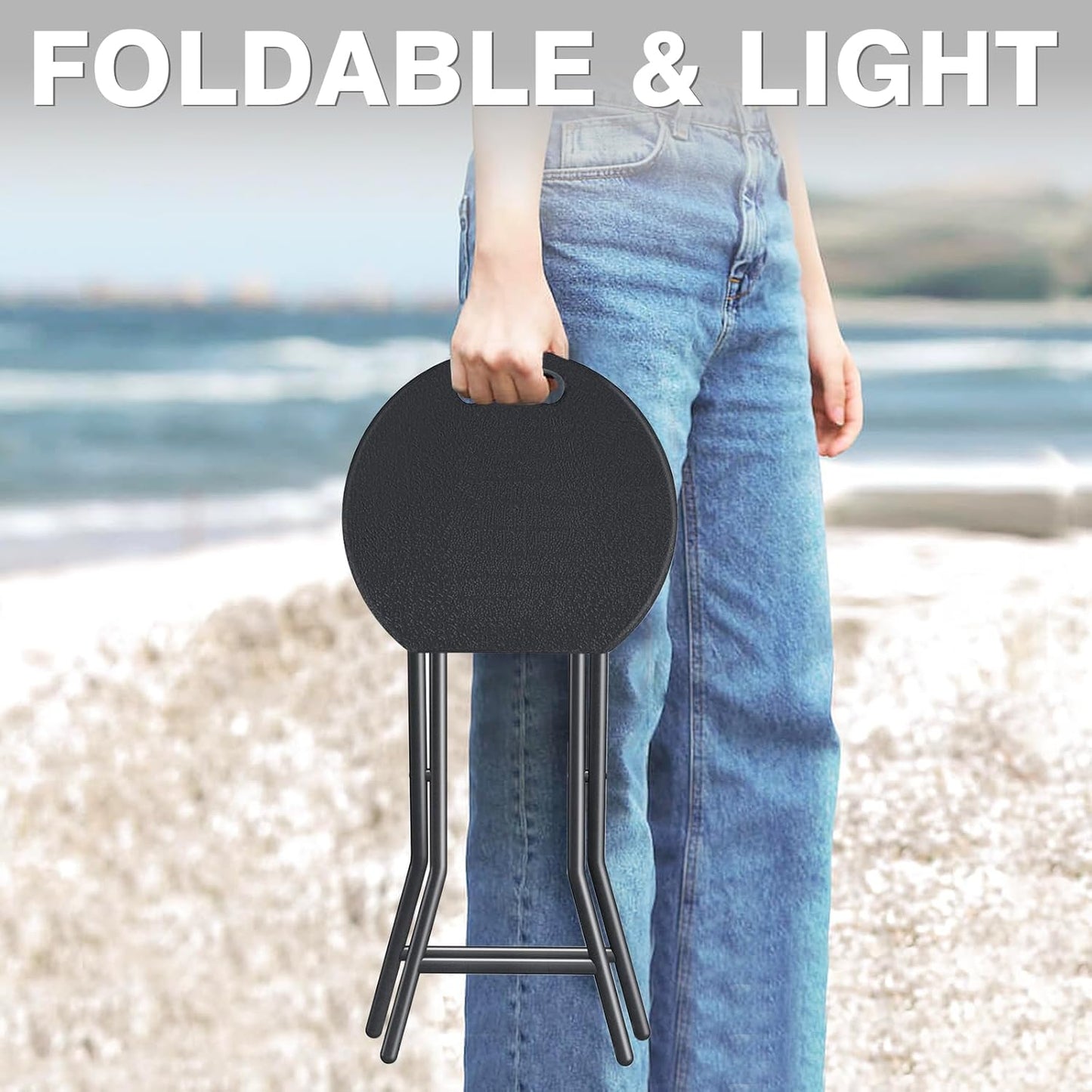 TAVR Furniture Portable Folding Chair with Handle, Heavy Duty Round Fold Stool Chair with 500lbs Capacity for Adults, 18 Inch Foldable Stool for Dorm, Kitchen, Vanity, Church and Outdoor use