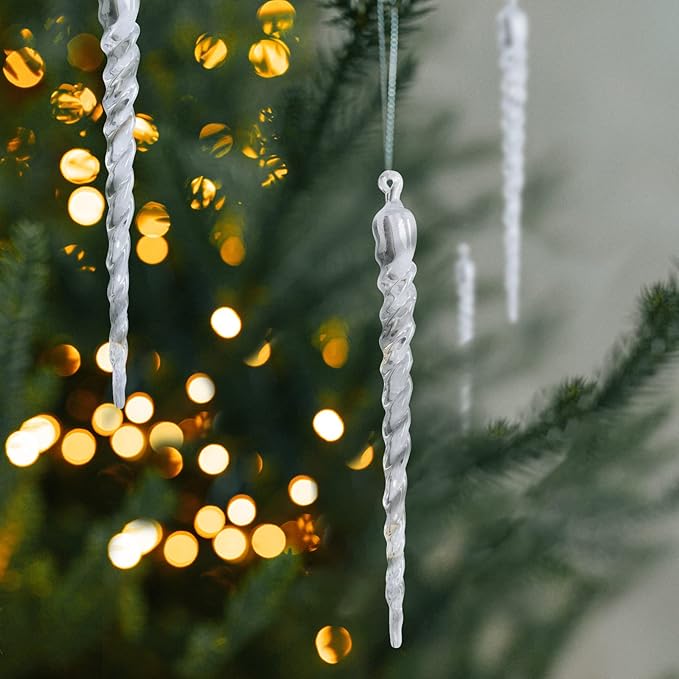 AMS Christmas Sparkling Glitter Icicle Ornaments 30 PCS Acrylic Icicles Ornament Set for Christmas Tree New Year Party Decorations Supplies(5.8''/14.8cm, Clear)