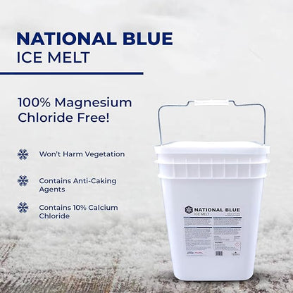National Blue Snow Salt Ice Melt 50lb Bucket - Fast Acting Ice Melter - Pet, Plant and Concrete Friendly, Environmentally Safe - Free of Magnesium Chloride - Melts to -15°F
