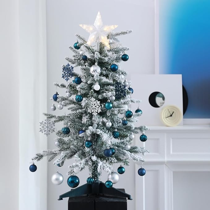 Christmas Tree Ornaments Decorations Set-116ct 1.18-6.5 Inch Assorted Silver Blue Shatterproof Decorative Hanging Christmas Ball Ornaments Bulk,Xmas Tree Tabletop Decorations for Holiday Decor