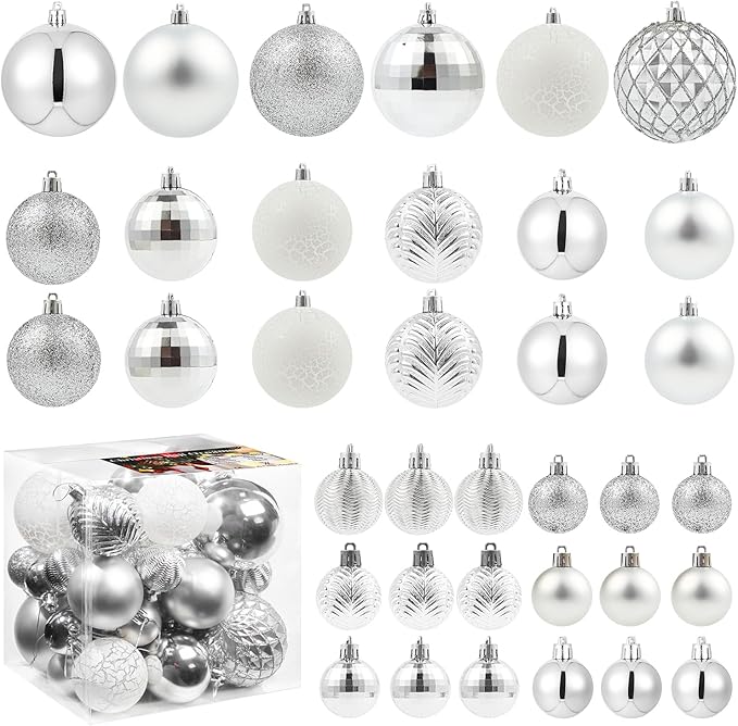 LANGXUN 36pcs Silver Christmas Tree Decorations Balls, Bolas De Navidad, 2025 Christmas Decor, Indoor Outdoor Shatterproof Christmas Ornaments, Xmars Party Wedding Suppiles