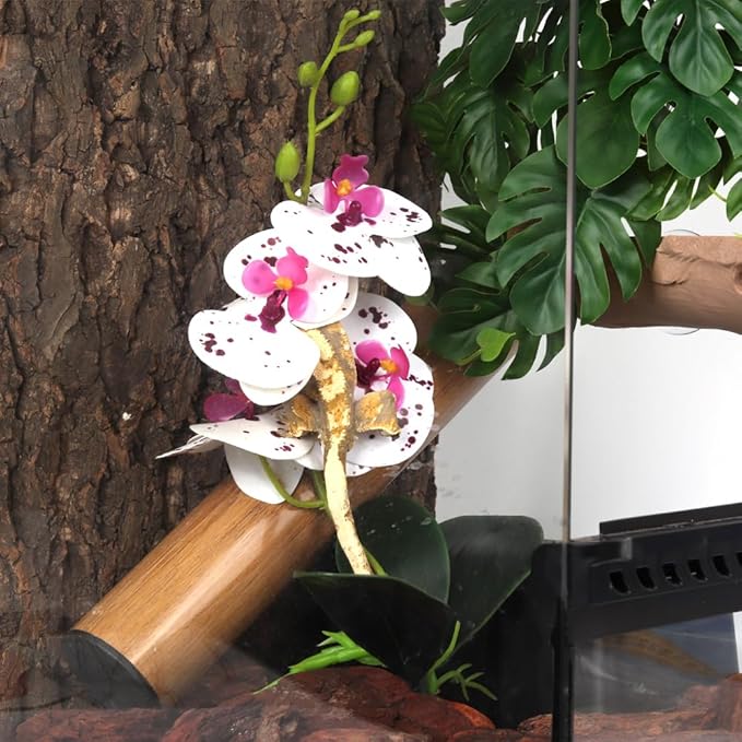 Fake Orchids Artificial Flowers, Reptile Terrarium Decor Plants, Bearded Dragon Tank Accessories fit Crested Gecko Leopard Lizard Chameleon Ball Python Snake Frog - Spotted