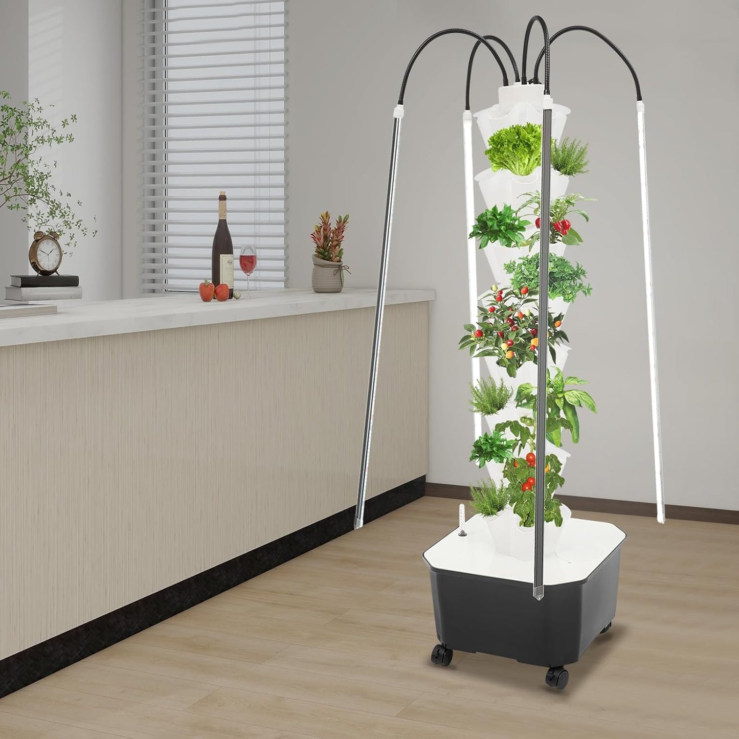 Hydroponics Growing Tower w/LED Light,8 Tiers 40-Hole Vertical Planter Tower,Smart Garden Growing System Kit for Fruits Vegetables Herbs (White)