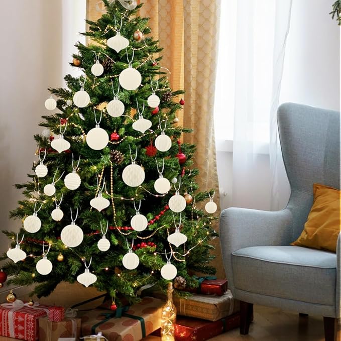 28PCS Velvet Christmas Balls Ornaments, Flocked Shatterproof Beige Cream Xmas Tree Hanging Decoration Plastic Ball Set Bulk Ornament for Winter Trees Holiday Party Home Wreath Decor