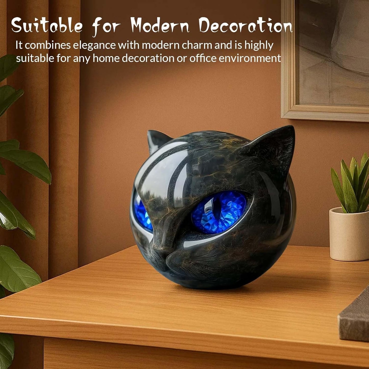 Luxury Black Cat Stone Sculpture Handcrafted Marble Look Resin Statue with Amber Eyes Elegant Home Decor & Gift-Ready Art Piece Figurine Carved Healing Gifts for Cat Lovers (Blue Eyes)