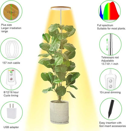 yadoker Plant Grow Light, LED Growing Light Full Spectrum for Indoor Plants, Paired with a Soil Tester,Height Adjustable, Automatic Timer, 5V Low Safe Voltage,Idea for Large Plant Light