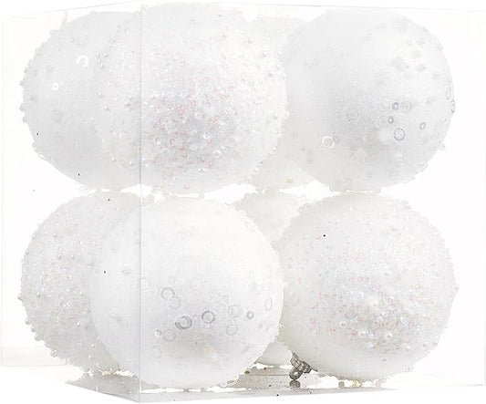 8CT Christmas Ball Ornaments, White Christmas Ball Decorations Shatterproof Plastic Hanging Pearl Balls for Holiday Party(90mm/3.54")