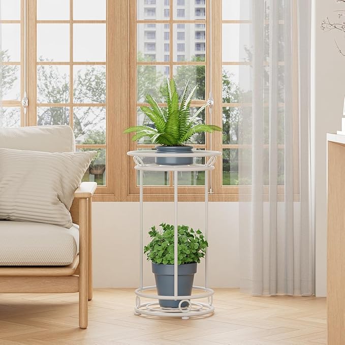 Plant Stand Indoor Outdoor - Metal Planter Holder Shelf Tall Tiered Flower Pot Display Organizer Rack for Garden, Patio, Living Room, Bathroom, Office (White)