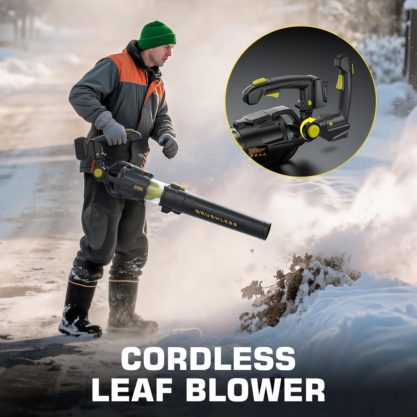 Leaf Blower for Dewalt 20V Battery, Brushless Blower with Variable 5-Speed, Turbo, 0-90° Adjustable Handle, 500 CFM 150-MPH Blowers for Lawn Care, Patio Cleaning (Battery Not Included)