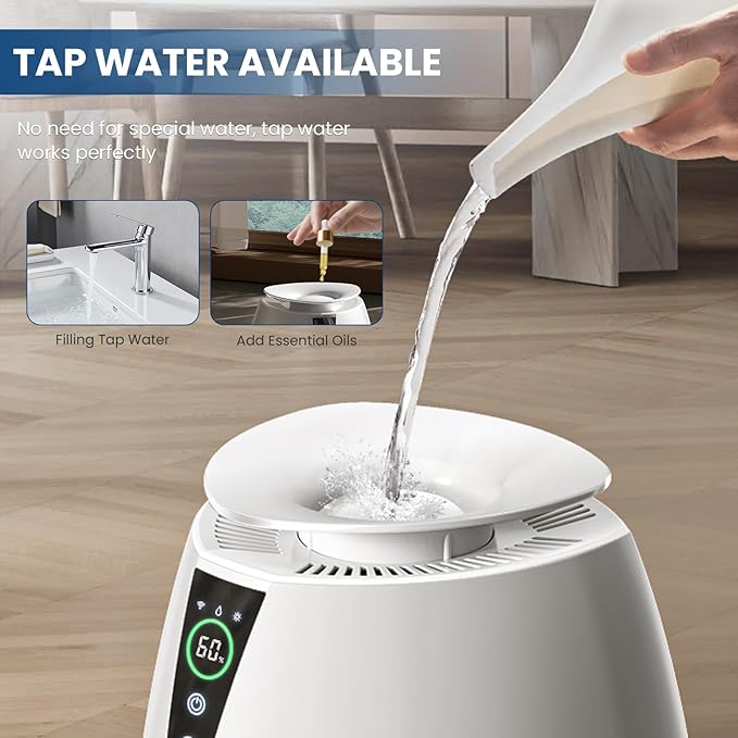 Humidifiers for Bedroom Large Room, 5L No Mist Humidifier for Baby Plants Quiet Top-Fill Air Purifiers Air Cleaner, Tap Water Use, Last 12-Hour, Remote & LED Touch Control