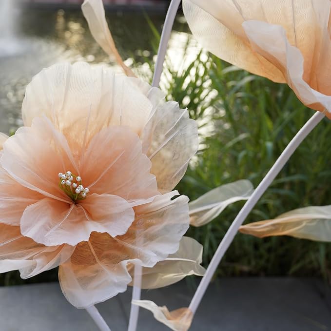 Giant Flowers for Decoration,Large Fake Flower with Standing Stems and Base,Big Artificial Flowers for Home Decor,Wedding Background Decor,Shop Window Display,Banquet,Garden Party (Champagne)