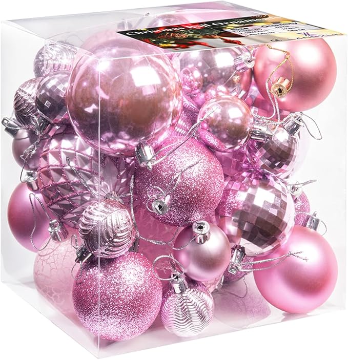 LANGXUN 36pcs Light Pink Christmas Tree Decorations Balls, Bolas De Navidad, 2025 Christmas Decor, Indoor Outdoor Shatterproof Christmas Ornaments, Xmars Party Wedding Suppiles