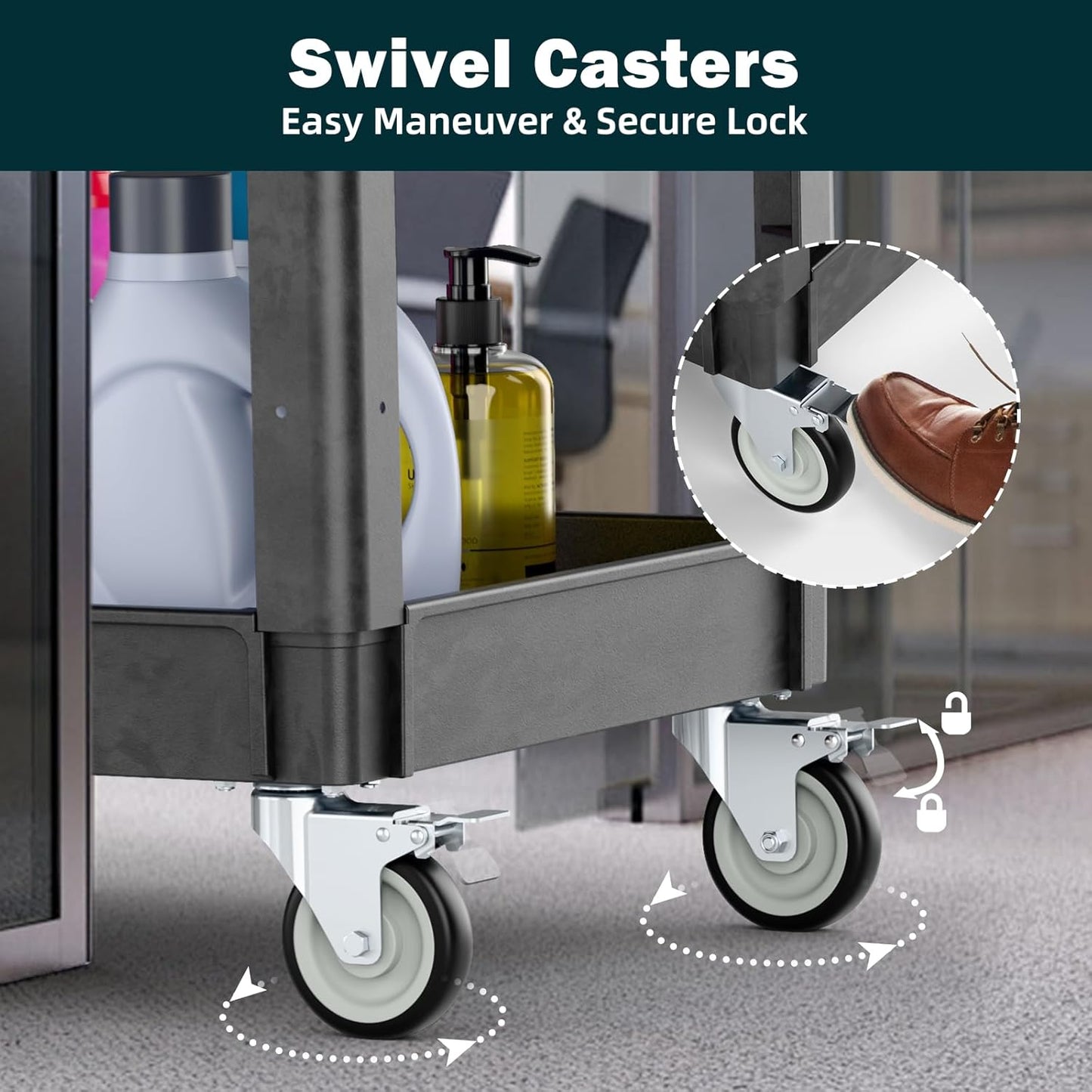 Flat Top Utility Cart Heavy Duty Flat 2 Shelf Multipurpose Cart 550LBS Capacity Service Cart with Ergonomic Handle Rolling Utility Carts with Wheels for Warehouse Garage Office Storage Transport