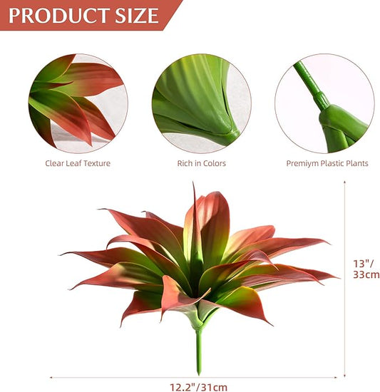 Fake Plants Artificial Agave Plants 13.8" Large UV Resistant Fake Agave Planters for Indoor and Outdoor Decorating Tropical Plant Succulents Greenery Indoor Decor 2Pack(Red)