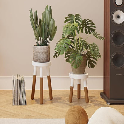 9" Reverse Dipped Wood Plant Stand, Wood Accent Stool,Milking Stool Set (12"+16" Tall)