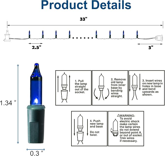Blue Christmas Lights Indoor Outdoor, 33FT 150 Count Incandescent Mini Halloween String Lights, 120V UL Certified Green Wire Lights for Xmas Tree, Patio, Holiday, Party, Home, Garden Decorations