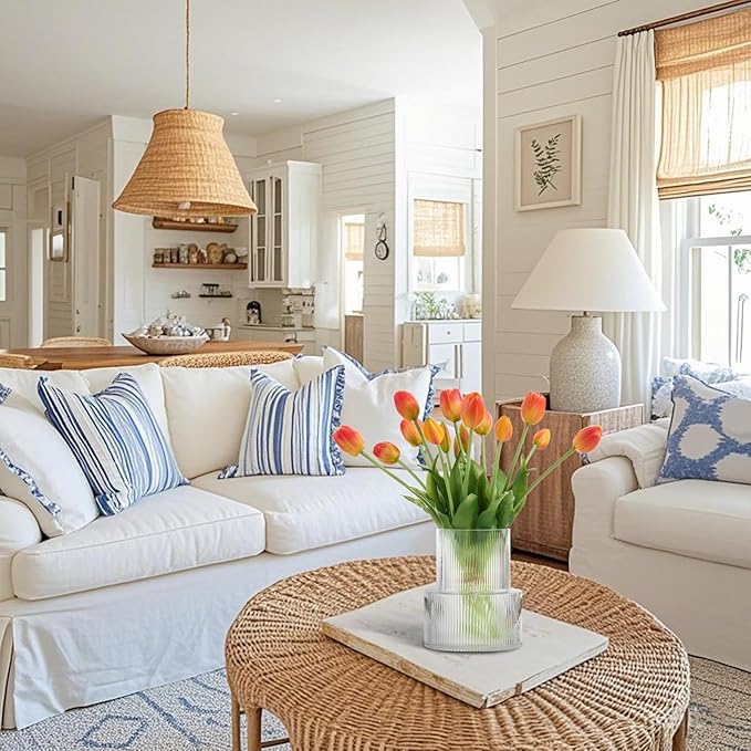 15 Pcs Orange Tulips Artificial Flowers Faux Tulips Real Touch Latex Fake Flower Bouquet for Spring Wedding Home Décor Centerpiece Arrangements