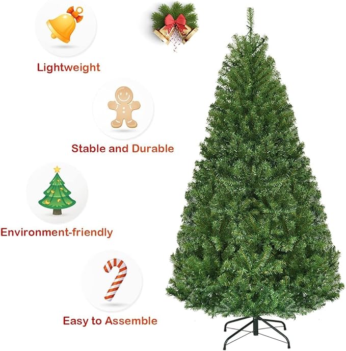 HAPPYGRILL 5FT Pre-lit Artificial Christmas Tree with 600 PVC Branch Tips, Foldable Base, Premium Hinged Spruce Xmas Tree with 11 Color Modes Lights for Holiday Decoration