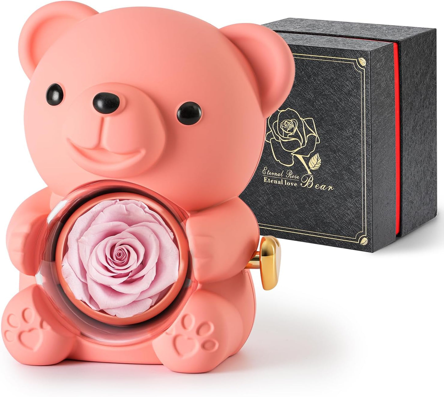 Cute Teddy Bear with Preserved Rose - A Real Rose Flower in Bear with Elegant Gift Box - Romantic Gift for Her in Mother's Day, Weddings, Anniversaries, and Bridal Showers (Pink)