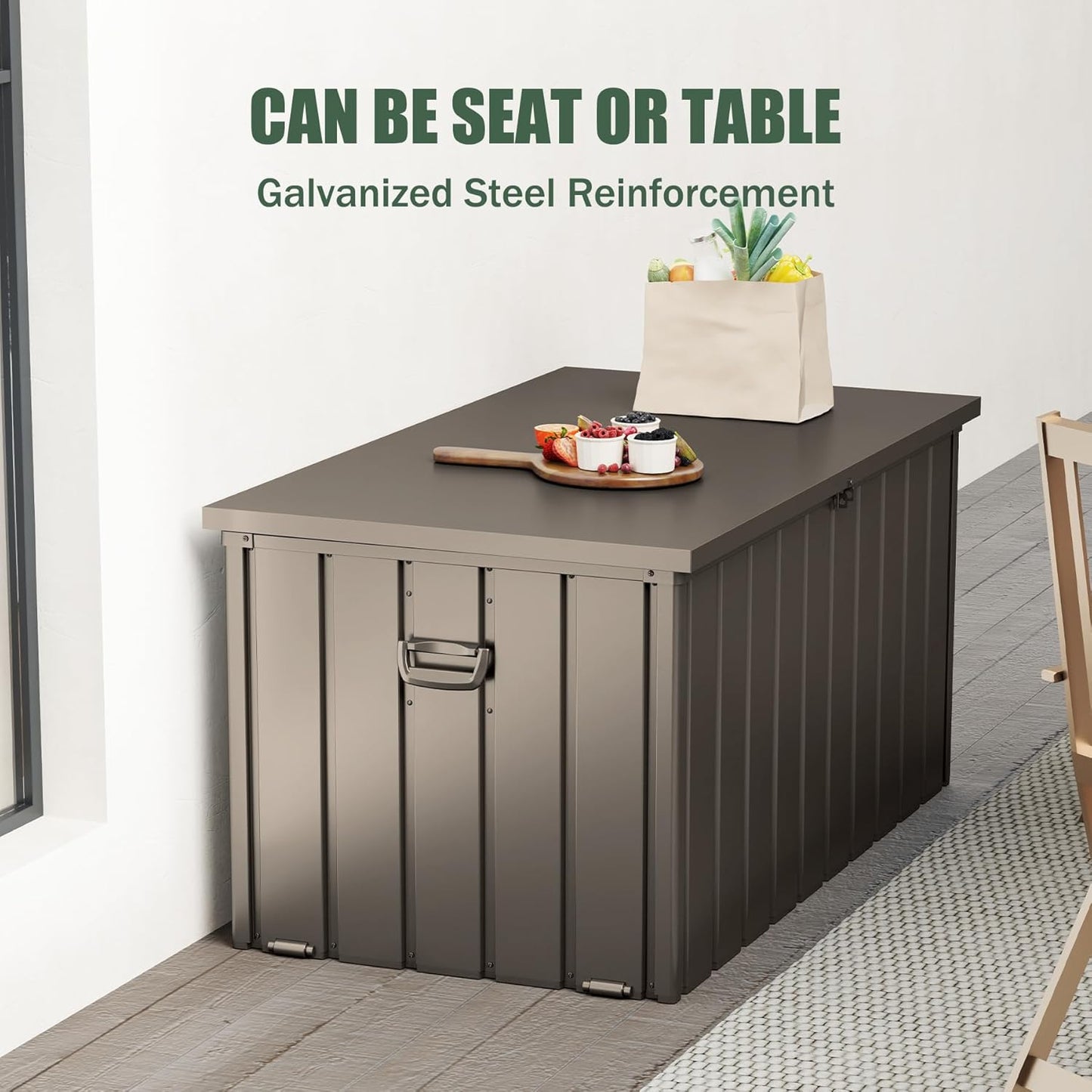 Domi Deck Box 200 Gallon, Waterproof Lockable Steel Outdoor Storage Container for Outside Cushions, Garden Tools and Pools Equipment