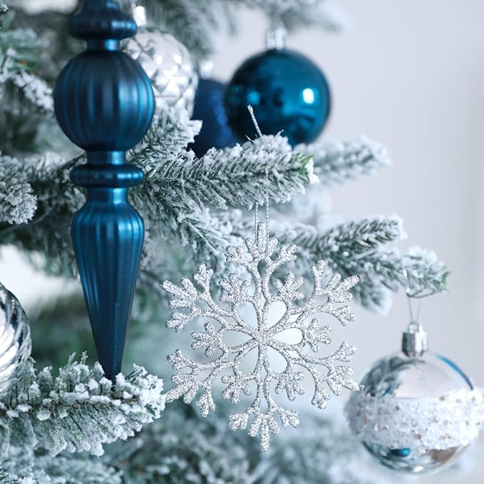 Christmas Tree Ornaments Decorations Set-116ct 1.18-6.5 Inch Assorted Silver Blue Shatterproof Decorative Hanging Christmas Ball Ornaments Bulk,Xmas Tree Tabletop Decorations for Holiday Decor