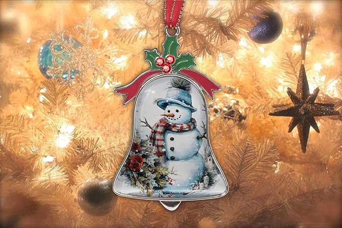 Christmas Ornaments Bell Ornaments for Christmas Tree Ornaments Pendant Decorative Metal Glass Xmas Ornamentses Home Holidays Party Decor Snowman in Holidays