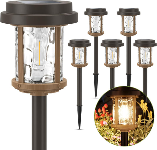 XMCOSY+ Solar Lights Outdoor, 6 Pack Pathway Lights Solar Powered, 20 LM LED Glass Outside Light, Waterproof Lighting for Garden Yard Landscape Driveway Walkway (Warm White)