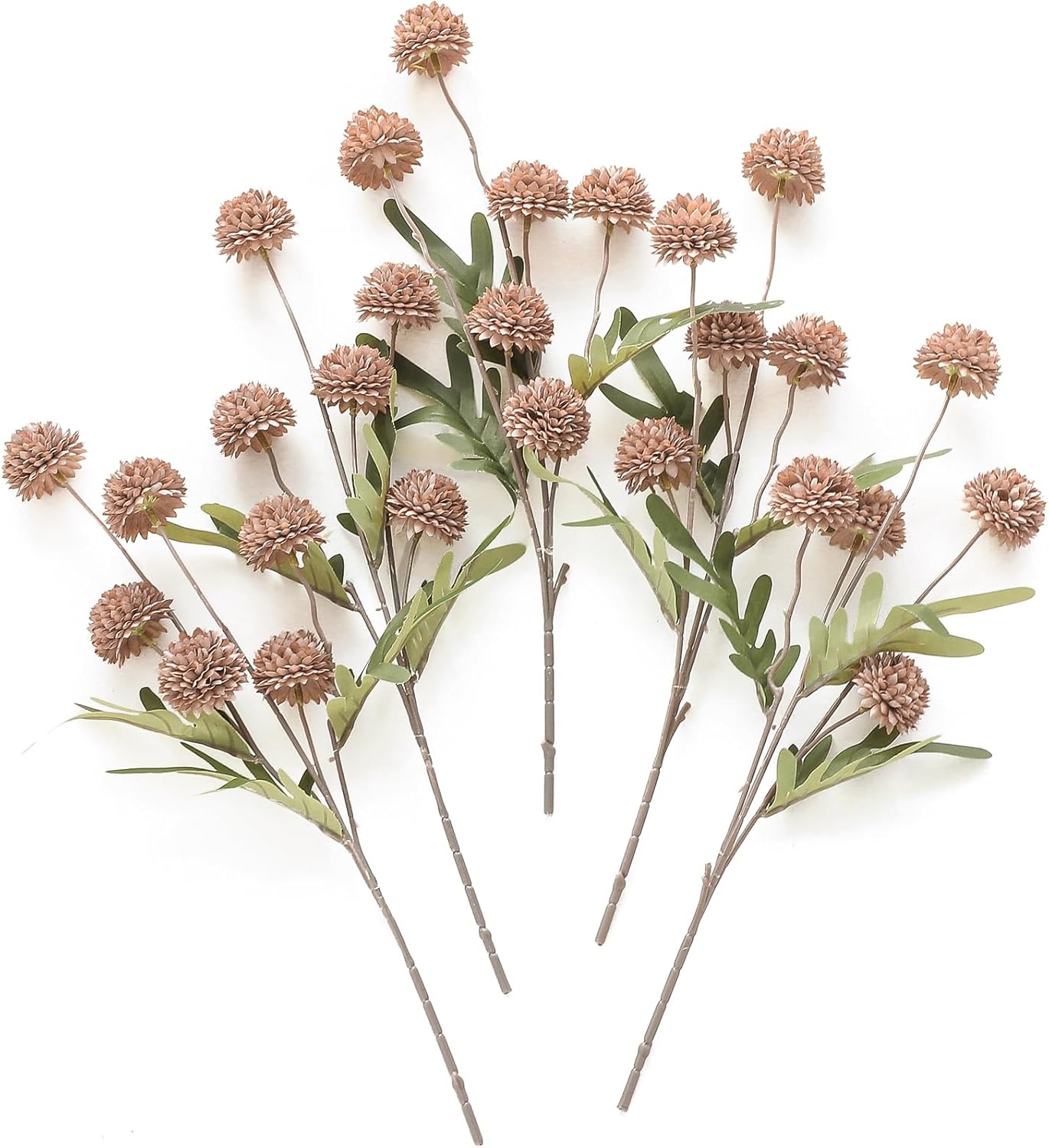 Floroom 5pcs Light Taupe Faux Silk Mums Artificial Flowers, Bulk Fake Small Mini Chrysanthemums with Stems for DIY Wedding Centerpieces Floral Arrangements Vase Fillers Home Decorations