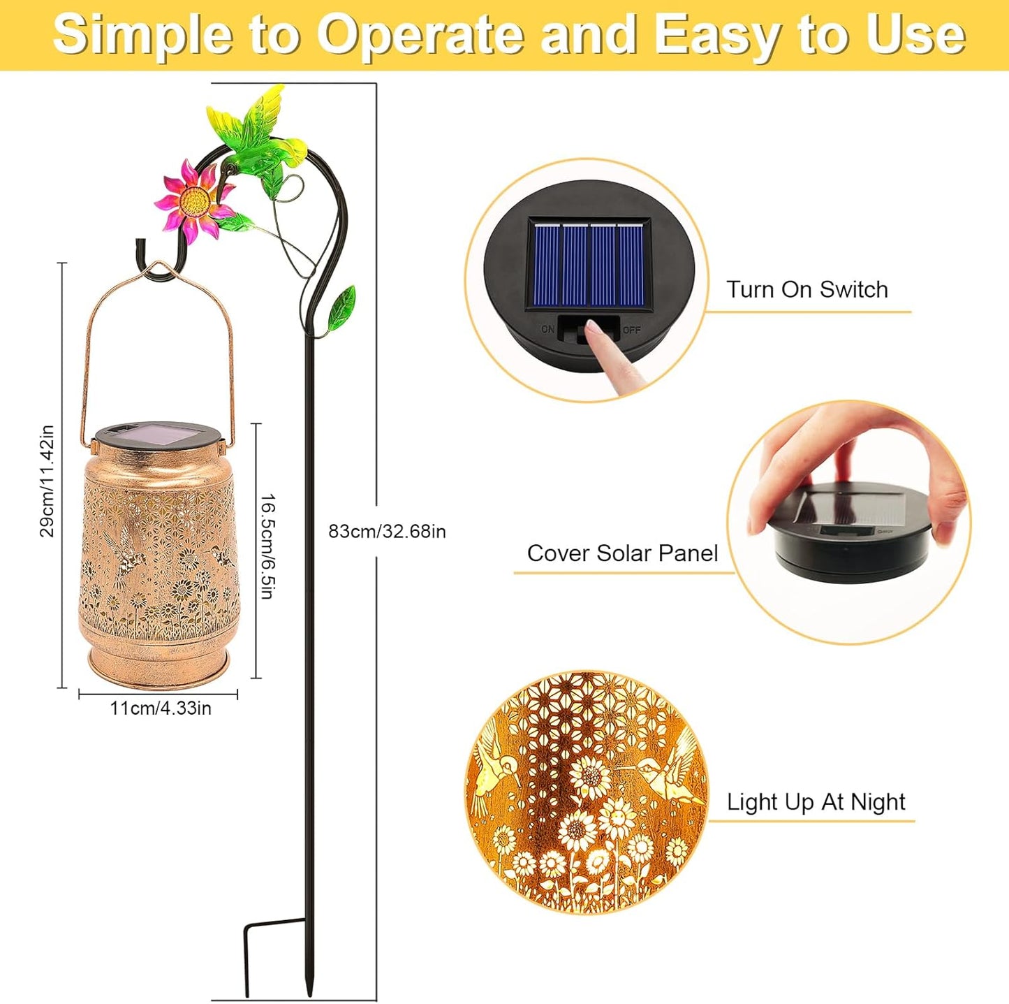 Hummingbird Solar Lanterns Outdoor Garden Decor, Birthday Gifts for Women Mom Grandma Hanging Metal Solar Lights Waterproof LED Decoration with Shepherd Hook Outside for Garden Yard Porch Lawn Patio