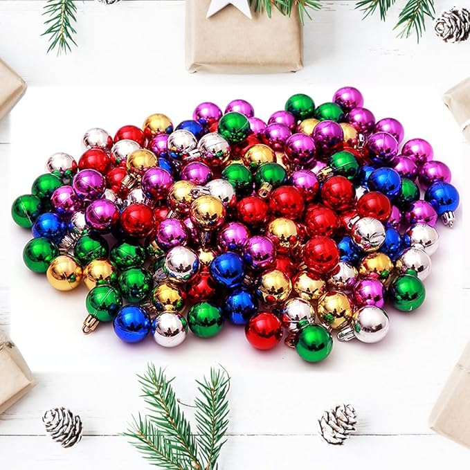 144 PCS/1.18 inch Christmas Tree Ornaments, Christmas Ball Decoration Set Color Mixing（Red Green Gold Blue Rose red Silver） Christmas Ball Shatterproof Hanging Tree Ornament Set