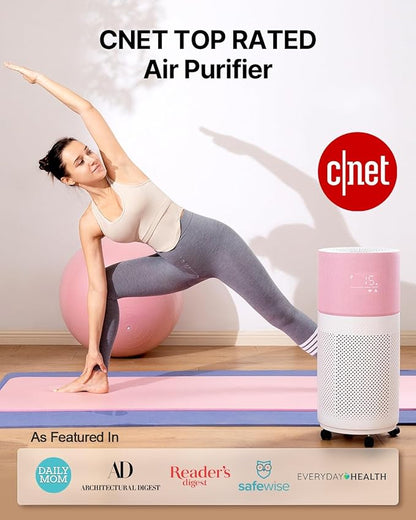 CleanForce Air Purifier for Home Large Room up to 2550 ft², Swiss Sanitized HEPA & Carbon Filter, asthma & allergy friendly Certified for Dust/Pollen/Pet Dander, Alexa/App Control, Ozone-Free, Rainbow