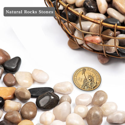 20lbs Natural River Rocks, Polished Pebbles for Plants Garden, 0.3-0.8 inch Decorative Peach Stones, Ideal for Fish Tank, Vases, Crafting, Home Decor and Garden Landscaping Rocks,Mix